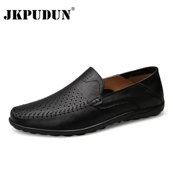 JKPUDUN/ Итальянская мужская обувь, повседневные Роскошные брендовые Летние Мужские лоферы, Мокасины из натуральной кожи, удобные дышащие туфли-лодочки без застежки 3