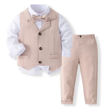 Txlixc, официальные костюмы джентльмена для мальчиков, детские рубашки с длинными рукавами, жилет с галстуком-бабочкой, Комплект брюк, Комплект официальной одежды для детской вечеринки 10