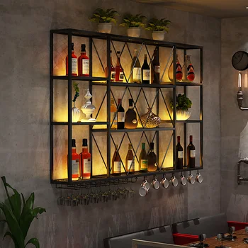 Полка для виски, винные шкафы Industrial Club, Современные подвесные барные шкафы, витрина для ликеров, Металлическая мебель для винных напитков Botellero Vino 16