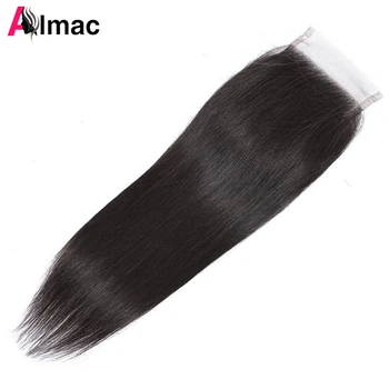 Кружевная застежка 4x4 Для париков, Прозрачное швейцарское кружево, Прямые индийские волосы Remy натурального цвета, Предварительно выщипанные по линии роста волос Almac 9