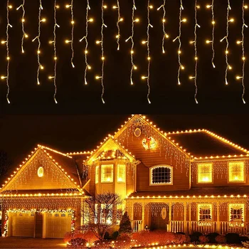 Рождественский светильник-сосулька, Наружный декор, Светодиодная занавеска, гирлянда длиной 0,3-0,4 м, Уличная гирлянда на дом, Новогоднее украшение 2023 года 1