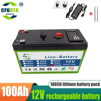Аккумулятор 12V 100Ah 18650, литиевый аккумулятор, аккумуляторная батарея для солнечной энергии, аккумулятор для электромобиля + зарядное устройство 12.6v3A