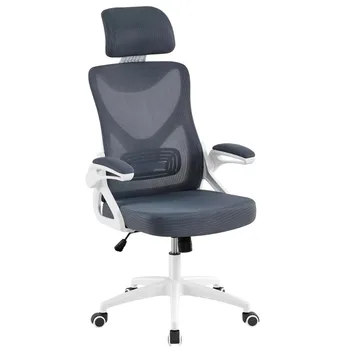 Офисный стул SmileMart из эргономичной сетки с высокой спинкой и регулируемым мягким подголовником, белый / серый офисный стул эргономичный 15