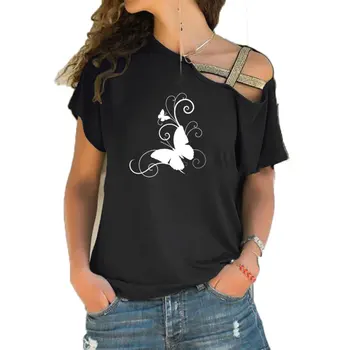 Женская повседневная забавная футболка с изображением оружия в виде бабочек и животных, женская футболка с нерегулярной косой повязкой, футболки-топы 20