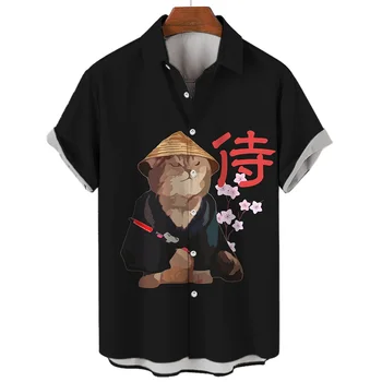 Мужская рубашка Swordsman Assassin Warrior с рисунком кота, одежда для фитнеса, мужской халат, мужская модная клетчатая рубашка Hawaii Dazeen 6