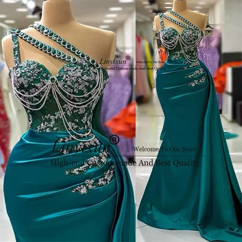 Aso Ebi Arabic Hunter Зеленое платье русалки для выпускного вечера с кристаллами, кружевные вечерние платья для второй вечеринки, праздничный халат на день рождения 6