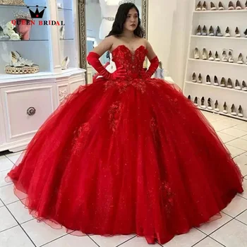 15 Вечерние Сексуальное Красное Бальное Платье Пышные Платья Без Бретелек Тюль 3D Цветок Вечернее Золушка На День Рождения роскошное Платье VF26M