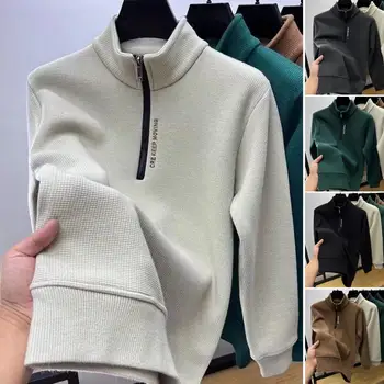 Модный бренд высокого класса, свитер с вышивкой буквами, мужской свитер 2023, осень-зима, новый тренд, повседневный пуловер со стоячим воротником на молнии наполовину 23