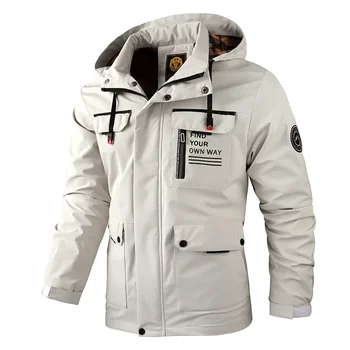 Мужская повседневная куртка-парка 2023, осенне-зимняя однотонная уличная мужская куртка с капюшоном 9