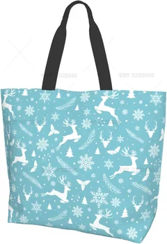 Синяя сумка с зимним оленем, большие многоразовые эко-сумки для покупок, портативная сумка для хранения, сумка из супермаркета, сумки-тоут для женщин 18