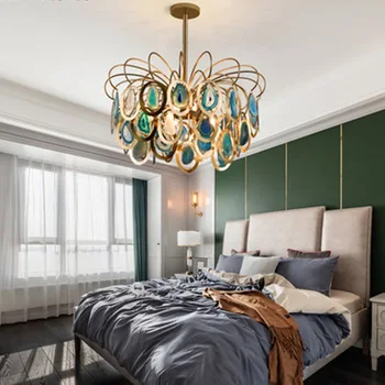 Современная светодиодная люстра из агата, золотой металл, люстра для гостиной, подвесные светильники для спальни, роскошные светильники для столовой 16