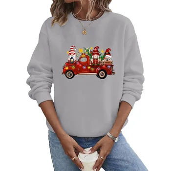 Зимняя Рождественская толстовка 2023, Милая универсальная футболка с мультяшным принтом, осенняя футболка с круглым вырезом и длинным рукавом, Свободная женская одежда 20