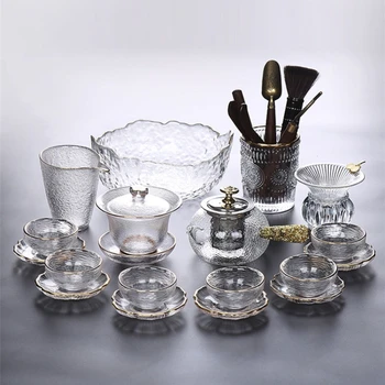 Японский стеклянный чайный сервиз Кунг-фу, Набор чайных чашек, для офиса, дома, гостиной, Набор чаш для приготовления чая