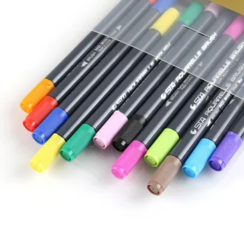 12 шт. Двусторонняя маркерная ручка с мягкой головкой, 12 цветов, Акварельная Пигментная ручка, Цветная ручка, рисованная кисть 15