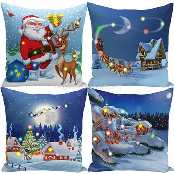 2023 Новая Светящаяся Рождественская подушка, наволочка с изображением Санта-Лося, домашнее Светящееся украшение Санта-Клауса, домашняя наволочка 6