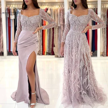 Арабские Сексуальные Роскошные вечерние платья с высоким разрезом, расшитые бисером, Дубай, Длинные Вечерние платья для женщин, официальные свадебные платья для выпускного вечера 2023, Robe De Fiesta 11