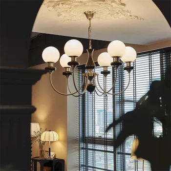 Потолочная люстра из массива дерева со Стеклянным шариковым абажуром Современный декор гостиной Спальни Столовой Кухни Подвесные светильники 14