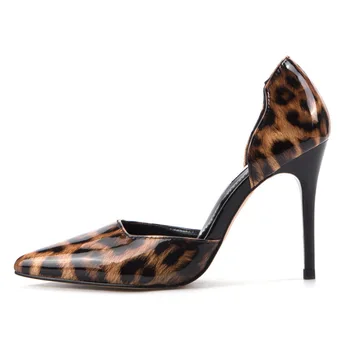 Женские туфли-лодочки Брендовые, на тонком высоком каблуке 9 см, из леопардовой лакированной кожи, без шнуровки, с острым носком, модные вечерние Свадебные туфли для женщин 2023 1