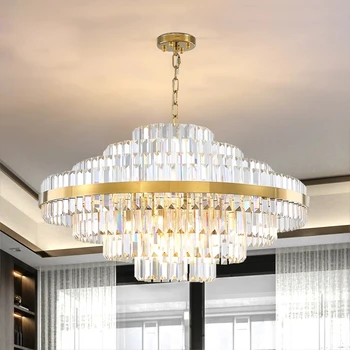 Роскошная хрустальная люстра для гостиной, светодиодный декор для дома, внутреннее освещение, круглая подвесная лампа для спальни, современный золотой блеск Cristal