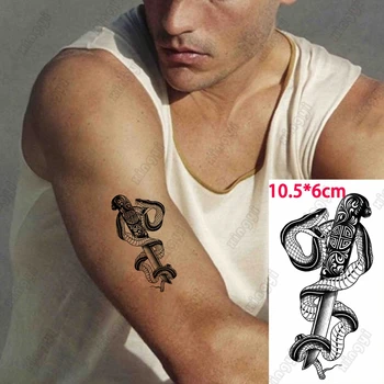 Водонепроницаемая временная татуировка, наклейка, кинжал в виде Змеи, Кленовый лист, Пистолет в виде Скорпиона, боди-арт, поддельная татуировка, флэш-тату для женщин и мужчин 15
