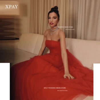 XPAY Простые красные выпускные платья трапециевидной формы без бретелек для женщин, вечернее платье длиной до пола, Длинное вечернее платье, вечерние платья для гостей на свадьбу
