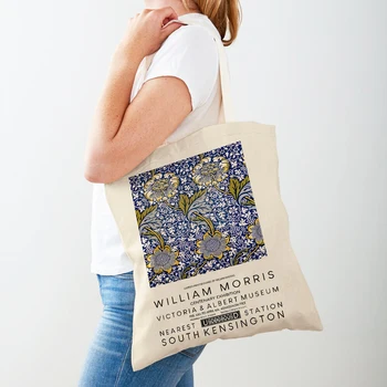 Цветочные абстрактные Винтажные повседневные женские сумки для покупок в стиле бохо с принтом Уильяма Морриса, двусторонняя сумка-тоут через плечо 17