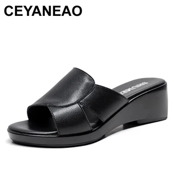 Модные женские тапочки из натуральной кожи CEYANEAO, летняя обувь 2020 года, босоножки на платформе, женские босоножки на танкетке, ремешки