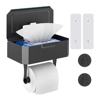 Держатель для туалетной бумаги Без сверления Держатель для туалетной бумаги с коробкой для влажных салфеток, полкой, кухонным рулоном Для ванной комнаты