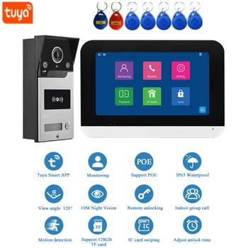 TUYA Wireless Wifi Video Doorbell 1080P 7-цветное приложение с сенсорным экраном, комплект домашней внутренней связи для системы контроля доступа NFC 1
