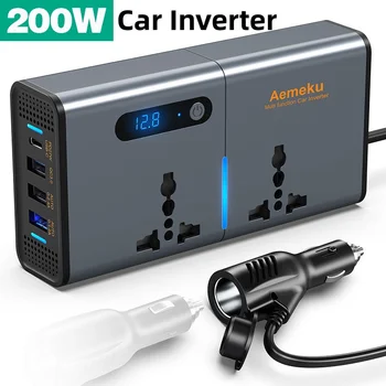 Автомобильный инвертор мощностью 200 Вт от постоянного тока 12 В до переменного 220 В 110 В, автоматический инвертор питания USB Type C, быстрое зарядное устройство для автомобильного адаптера питания, трансформатор 13