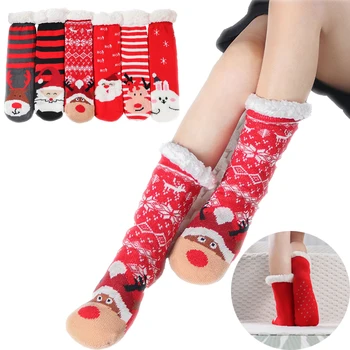 Зимние носки в пол, Рождественские бархатные и толстые домашние носки для сна, женские носки из кораллового бархата, сандалии, нескользящие носки