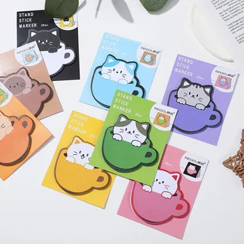 Блокноты с мультяшными кошками 30 листов Kawaii Sticky Notes DIY Planner Journal Index Наклейки Этикетки Бирки Корейский Канцелярский Офис