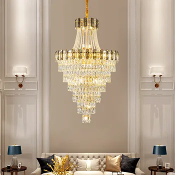 Хрустальные люстры для прихожей в фойе Роскошная современная люстра K9 с золотой лампочкой, подвешенная к потолку столовой 18