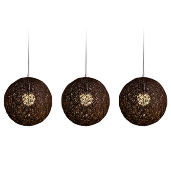 3X Кофейная люстра из бамбука, ротанга и джута С шариками, Индивидуальное творчество, Сферический абажур из ротанга 19
