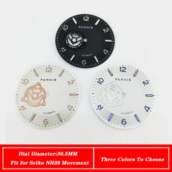 Детали часов 36,5 мм Белый циферблат Светящийся Три типа Цветов Подходят для японского механизма Seiko NH38 Мужские часы Аксессуары для лица 3