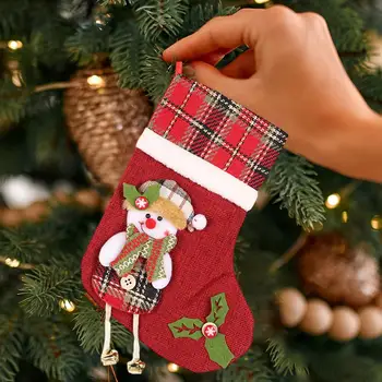 Праздничный носок Праздничный Рождественский носок Подвеска Санта Клаус Снеговик Лось Узор Праздничные украшения для дома Подарочный пакет для праздничных конфет 18