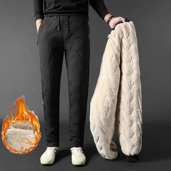 Мужские толстые теплые флисовые спортивные брюки с карманом на молнии, большие спортивные брюки для бега трусцой с тепловой подкладкой 2023, Зимние модные брюки 9