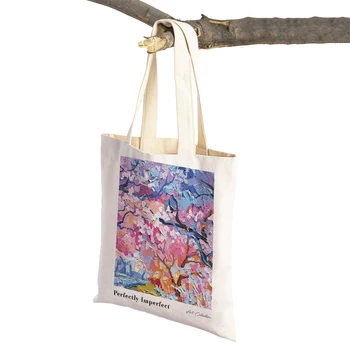 Красочные минималистичные женские сумки для покупок с абстрактным цветным блоком, повседневная холщовая сумка с двойным принтом, винтажная художественная сумка для покупок через плечо 22