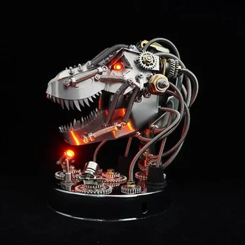 Комплект светящейся модели головы Динозавра, 3D Металлическая головоломка из нержавеющей стали, Поделки в стиле Панк, Механическая сборка, Пазлы, Игрушка в подарок 18
