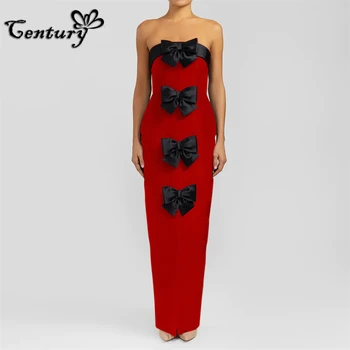 Красное платье для выпускного вечера для женщин 2024 года с большим бантом без бретелек и без спинки Простые атласные вечерние платья Вечерние платья Robe De Soiree 8