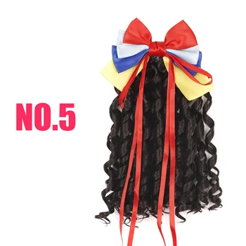 Модный синтетический вьющийся хвост с красным бантом для наращивания волос, коричневый милый искусственный хвостик для детей, аксессуары для волос 15