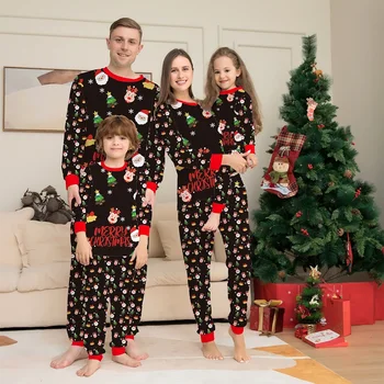 Рождественские Пижамные комплекты, одинаковые комплекты для семьи, Топы + Брюки с принтом для взрослых и детей, Рождественские пижамы для новорожденных, одежда для мальчиков и девочек 9