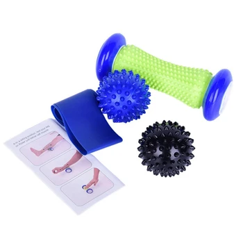 Массажная палочка для йоги, набор из 4 предметов, принадлежности для йоги из ПВХ с шипами, Тренировочный массажный мяч, эластичная лента, Роликовое оборудование для лодыжек. 3