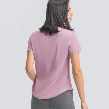 Женский свободный топ для йоги Lulu с коротким рукавом, дышащий спортивный топ для бега, повседневная футболка с изогнутым подолом, эластичная одежда для фитнеса Speed Dry