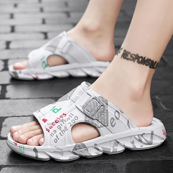 Мужские тапочки-слипоны 2023, летние повседневные домашние нескользящие тапочки для ванной на платформе, обувь для мужчин, модные легкие туфли из ЭВА с открытым носком 5