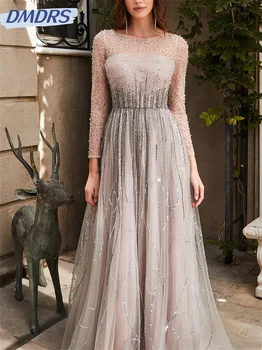 Элегантное Свадебное платье с длинным рукавом, расшитое бисером, 2024 Роскошные Вечерние платья С блестками, Величественное платье В пол Vestidos De Novia