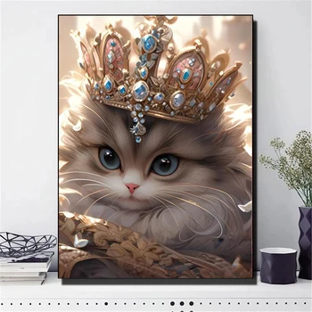 Diy Алмазная живопись Cat Queen, Полная круглая алмазная мозаика, вышивка Милым мультяшным животным из страз, домашний декор WE1506 15