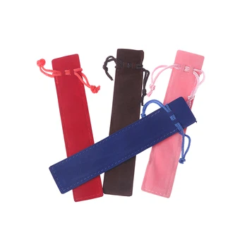5шт Бархатная сумка для ручек на шнурке, маленький тканевый пенал для хранения одной ручки, синий, серый, Розовый, Красный цвет, подарок 17