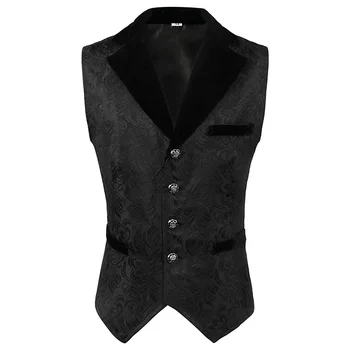 Модный тренд, мужской жаккардовый костюм, жилет, мужское классическое черное деловое платье для свадьбы, выпускного вечера, приталенный жилет 13