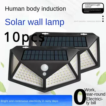 100 Светодиодный солнечный свет со всех сторон, индукционный светильник для человеческого тела, настенный светильник для ландшафтного двора, маленький солнечный настенный светильник на открытом воздухе 20